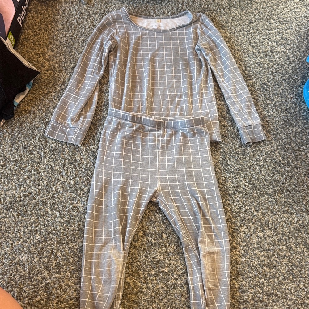 Quincy Mae Blue Grid Cotton Two-Piece PJ Set - size 4-5